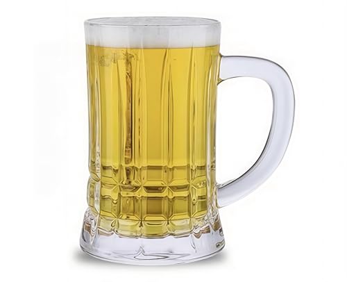 Heavy Beer Mugs for Freezer,Big Bottom Diamand Stripes Glass Mugs with Handle,Clear Drinking Glasses for Coffee Drinking Tea Water Cocktail Alcohol Beverages Pub,18OZ