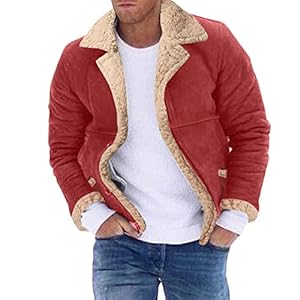 Leren herenjas, gewatteerde lange mouwen, reverskraag, heren winterjas, plussize, vintage mantel, schapenvacht jas, jas, sweatshirt, mantel