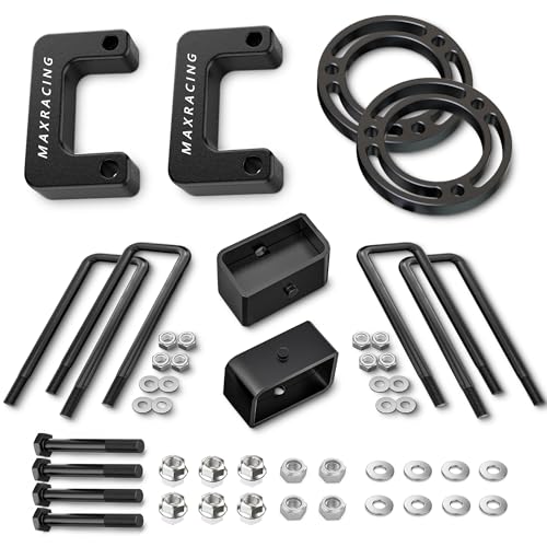 Image of 3 inch Front + 2 inch Rear Lift Blocks for Silverado Sierra 1500 Square U Bolts | 2007-2019 Chevy Silverado 1500 & GMC Sierra 1500 2WD /4WD, 3 inch Front Leveling Kit, 2 inch Rear Lift Block, Extended Square U-Bolts