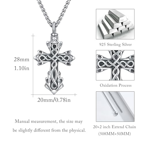 Celtic Cross Ashes Necklace 925 Sterling Silver Cross Urn Necklaces for Ashes Celtic Knot Urn Ash Pendants Memorial Keepsake Cremation Jewelry for Women Men2