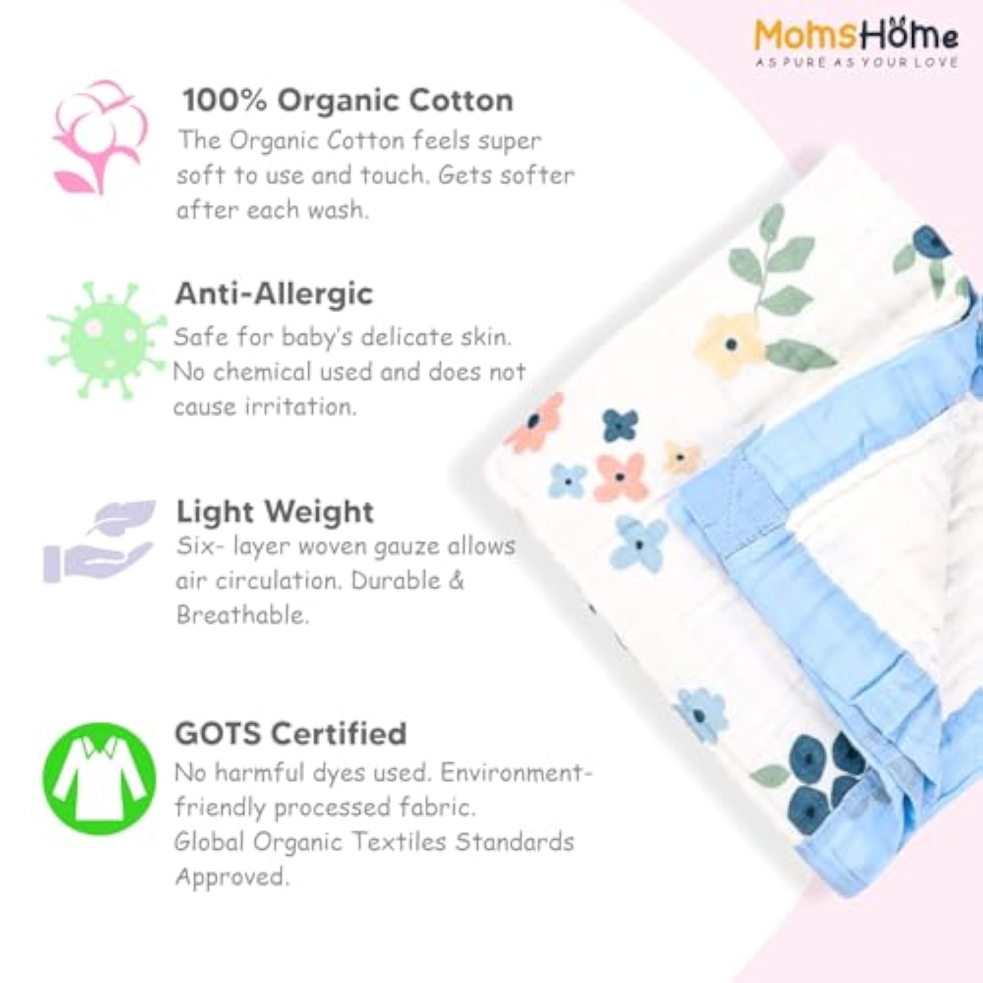 Organic Cotton Baby Muslin 6 Layer Blanket, Strawberry