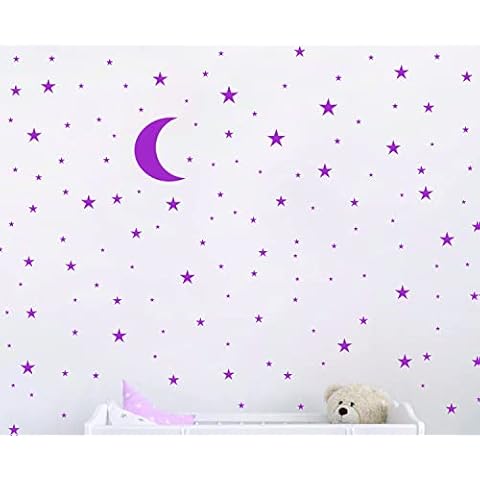 Moon and Stars Wall Decal Vinyl Sticker for Kids Boy Girls Baby Room Decoration Good Night Nursery Wall Decor Home House Bedroom Design YMX16 (Fuchsia) Cover