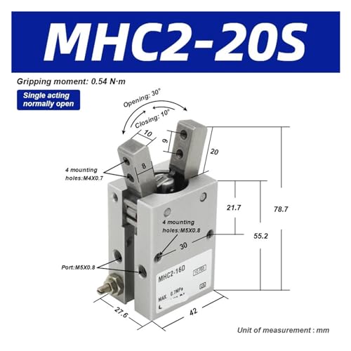 Pince de préhension MHC2 SMC pour automatiser le tri de pièces en usine MHC2-16S - 3