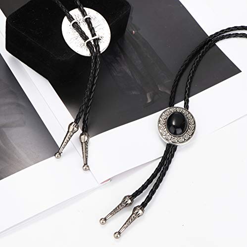 Thunaraz 4Pcs Bolo Tie for Men Leather Necktie Handmade Round Shape Bolo Tie Halloween Costume Accessories Necktie