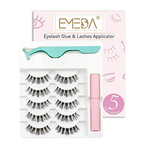 False Eyelashes Natural Look 5 Pairs 3D Small Face Eyelashes Short Soft Fake Lashes 100% Handmade Lashes Wispies Reusable Eye Lash Transparent Band 1 Pack with Glue and Applicators by EMEDA