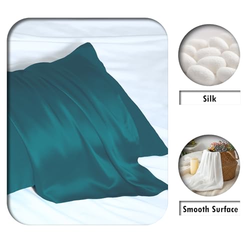 Silk Pillow Cases 2 Pack Soft Breathable and Sliky King Size Pillow Cases Set of 2,Natural Mulberry Satin Silk Pillowcase with Hidden Zipper for Hair and Skin (Teal,20"X 36",2pcs)
