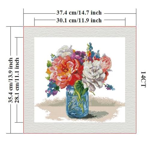 Image of ITSTITCH Stamped Cross Stitch Kits - Full Set of Embroidery for Beginners or Adults,14 CT 2 Strands DIY Vases Patterns Counted Arts Craft 14.5x13.8 inch