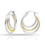 Hoops & Loops Sterling Silver Two-Tone Triple Circle Round-Tube Polished Hoop Earrings, 20mm