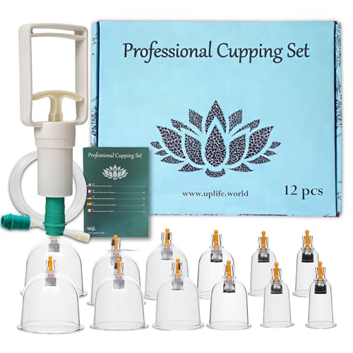 Uplife Set de 12 Ventosas Fisioterapia - Ventosaterapia Masaje de Espalda, Dolor de Espalda y Cuello, Vacumterapia Glúteos - Masajeador para Celulitis y Masaje Anticelulítico Reductor