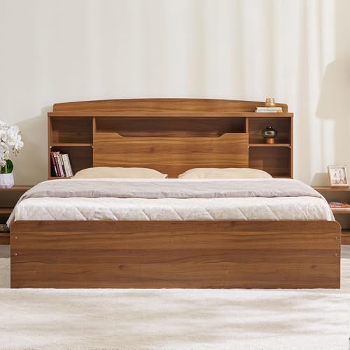 Image of Home Centre | Helios David Smith King Size Bed | Engineered Wood | Teak | 1 Year Warranty