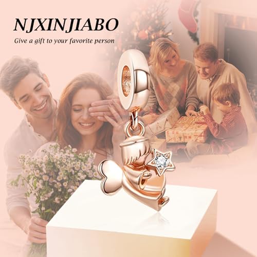 Image of S925 Sterling Silver Rose Gold Romantic Charm Pendant, Gifts for Family Friends Girlfriend, Valentine's Day Birthday Christmas Anniversary, Bracelet Necklace Bead Dangle Charm for Women Jewelry