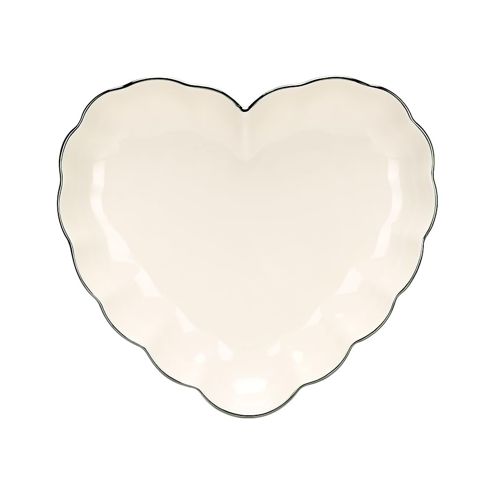 Porcelain Serving Dish, Heart Shape Candy Bowls for Wedding, Ceramics Flower Relish Tray with Metallic Rim, for Party Perfect for Candy, Pasta, Salad, Chocolate and Snacks Pink 8inch (White)