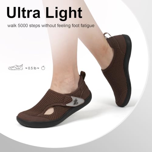 Image of LeIsfIt Wide Toe Box Diabetic Shoes for Women Zero Drop Barefoot Sneakers Breathable Adjustable for Edema Swollen Feet & Seniors