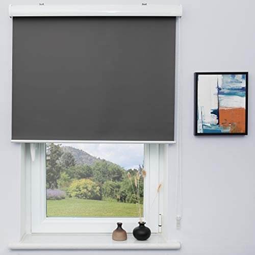 Grandekor Verdunklungsrollo mit Kassette zum Bohren Anthrazit 65x150cm(BxH) | 100% verdunkelnd/Blackout | Fenster Rollo Klemmfix Sonnenschutz Hitzeschutz für Fenster & Tür Cover