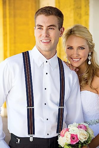 HISDERN Suspenders for Men X-Back 1.4" Adjustable Elastic Suspender Braces Strong 4 Clips for Work Trousers Wedding