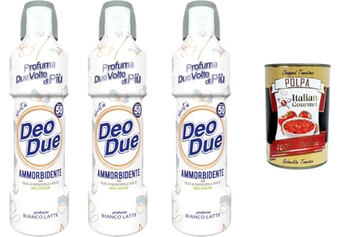 Suavizante concentrado Bianco Latte, 3 paquetes de 1 L, 50 lavados por botella, aroma extra largo, fórmula de cuidado suave con aceite orgánico de almendras dulces + Polpa italiana Gourmet