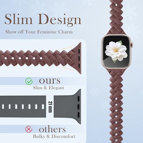 DGege Slim Thin Silicone Band Compatible With Apple Watch Bands for Women 40mm 41mm 42mm 38mm 44mm 46mm 45mm 49mm Thin Flower Sport Band for iWatch Bands Series 11 10 9 8 7 6 5 4 3 Ultra SE 3/2/1 by DGege - Image 5