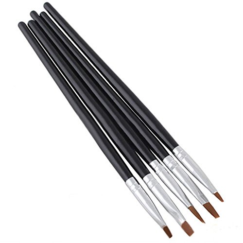Polytree 5pcs Nail Art Acrylic UV Gel Flat Brush Set Dotting Pen