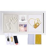 Baby Handabdruck und Fußabdruck,Baby Handprint Footprint Clay Fotorahmen, Holzrahmen und Acrylglas, Gips- & Abdrucksets für Babyerinnerungen, Zeremonie, Party, Meilo (new-white-XL-41 * 22cm)