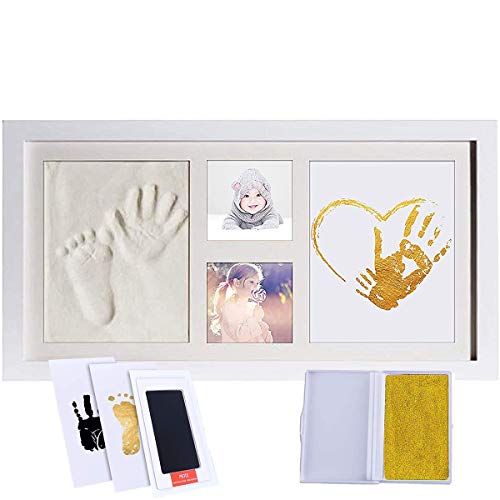 Cadre photo d'argile d'empreinte de main de bébé,Kits de moulage et d'empreintes, cadre en bois et verre acrylique, cadeau de kits de moulage et d'impression pour baptême de bébé Cover