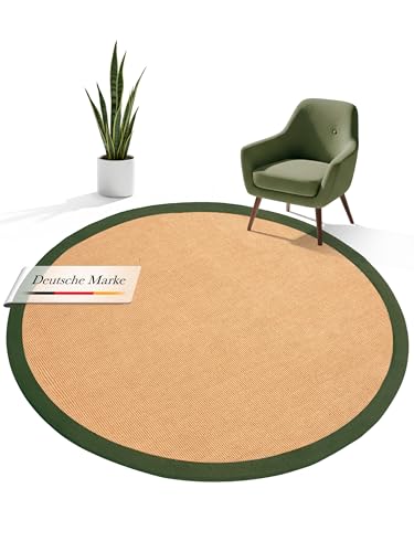 carpetfine Sisalteppich Rund Grün Ø 80 | Moderner Teppich für Wohn- und Schlafzimmer