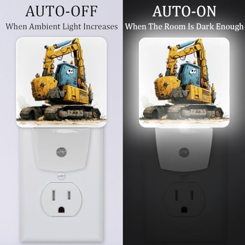 Image of NEWzone Cartoon Excavator Night Light [2 Pack], Plug in Wall Led Night Lights Decor for Boys Girls Room, Dusk to Dawn Sensor Wall Lamp for Stairway /Bedroom /Kitchen /Nursery Room