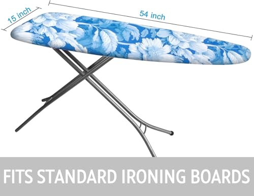 Image of Ironing Board Cover and Pad 15x54 Inch Standard Ironing Board Cover with Elastic Edge and Hook and Loop Fasteners Scorch and Stain Resistant Cotton Ironing Covers