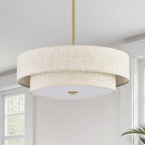 VONLUCE Modern Chandeliers, 18" Drum Chandeliers with 2-Layer Fabric Shade,