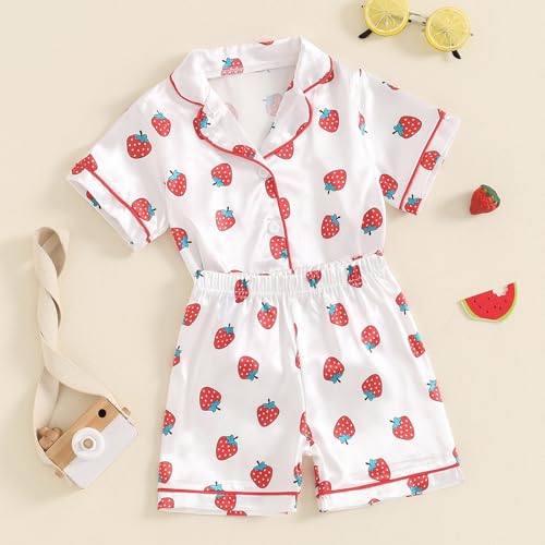 Toddler Girl Floral Pajamas Set Short Sleeve Button Down Shirt And Shorts 2Pcs Kids Pjs Loungewear3