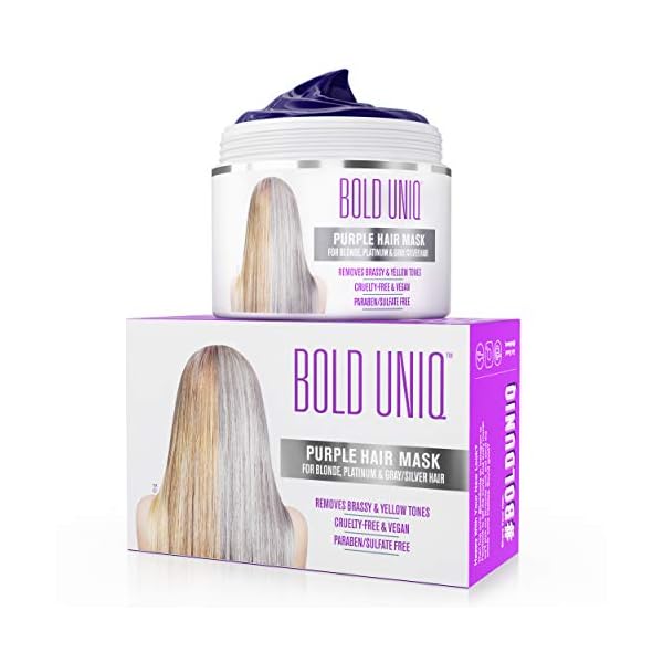 Bold Uniq Purple Hair Mask - Toner for Blonde, Platinum, Bleached, Silver, Gray, Ash & Brassy Hair -Remove Yellow Tones, Reduce Brassiness & Condition Dry, Damaged Hair -Cruelty Free & Vegan -6.76oz
