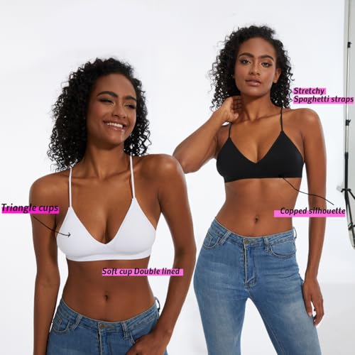 Image of Seamless Bra for Women Low Back Bralette Wirefree Spaghetti Bra with Padded Removeable