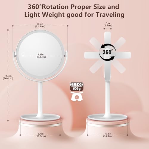 Espejo para maquillaje redondo con luz y aumento 8.6" miniatura 6