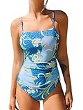 CUPSHE Women's One Piece Swimsuit Square Neck Cutout Back Tummy Control Adjustable Straps Striped Swimwear, M