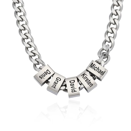 AILIN Custom Name Necklace For Men Stainless Steel Personalized Engraved Dad Necklace With 1-10 Names Family Name Plate Pendant Jewelry Birthday Gifts For Him Papa Father Son 4 Colors
