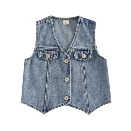 XRTBMN Toddler Baby Girl Denim Vest Kid Infant Vintage Sleeveless Jean Jacket Open Front Button Up Waistcoat Cardigan Outwear (Blue 5-6 Years)