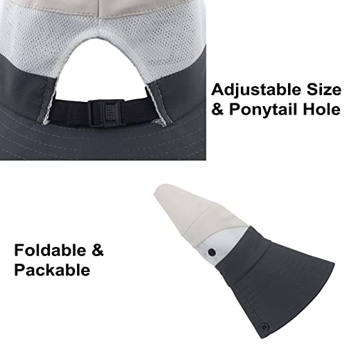 Mukeyo Womens Summer Sun Hat Wide Brim Outdoor Uv Protection Hat Foldable Ponytail Bucket Cap For Beach Fishing Hiking Beige #TOP5