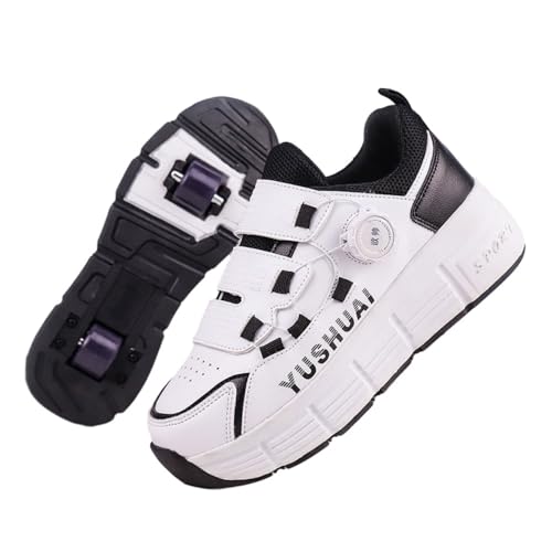 Kids Roller Skates Shoes Sneakers for Boys & Girls, Outdoor Parkour Shoes with 2 - Wheels Unisex Skateboarding Shoes Retractable Skating Shoes for Children's Park Sports Walking