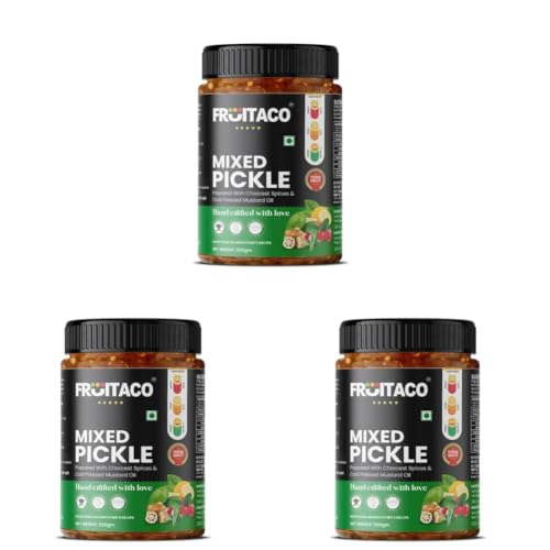 Image of Fruitaco Mixed Pickle 500 Gm - Authentic Indian Pickle with Tangy, Spicy, & Robust Flavors, Mixed Aachar (Pack of 3)