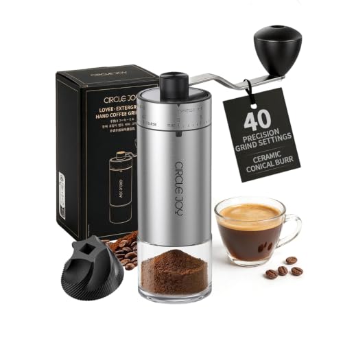Image of CIRCLE JOY Manual Coffee Grinder with 40 External Adjustable Settings, Ceramic Conical Burr Coffee Bean Grinder, Portable Hand Coffee Grinder for Espresso French Press Cold Brew