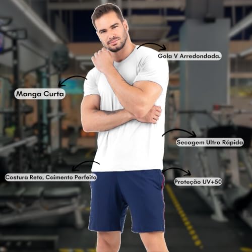 Camisa Manga Curta Com Gola V Poliamida Tecido Dry (BR, Alfa, G, Regular, Branco)