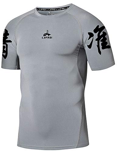 LAFROI Mens Fitness Exercise Quick Dry Symbol Compression Shirt Grey Size XL
