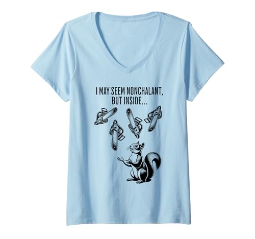 Luxindas Funny Squirrel Juggles Chainsaws Women's V-Neck Graphic T-Shirt
