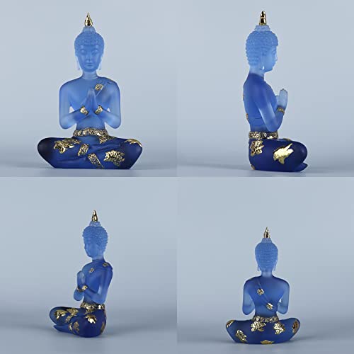 Glass Buddha Statue, Transparent Small Sculpture Collection Decoration, Meditation Sitting Buddha Lucky Statue Zen Decoration Glass Buddha Statue Living Room Office Meditation Room Decoration (Blue) #TOP4