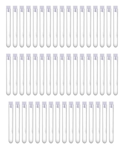 HUAZIZ 50 pièces Tubes à Essai en Plastique, Tubes à Essai pour Echantillons en Plastique, Tubes Cadeaux avec Bouchons, Tubes à Essai Vides, Tubes à Essai...