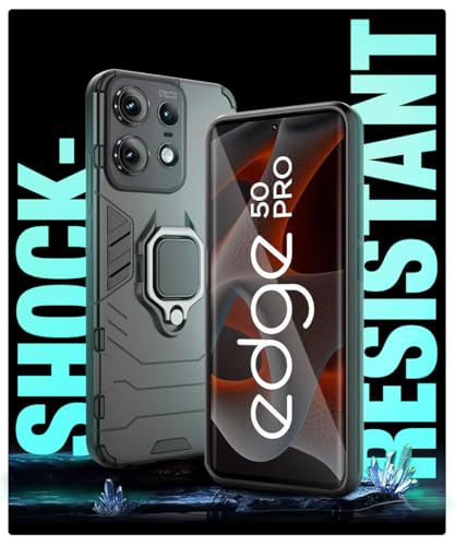 Image of WOW IMAGINE Shock Proof Back Case Mobile Cover for Motorola Moto Edge 50 Pro | Back Cover Case (Tough Armor | Hybrid PC + TPU | Ring Holder & in-Built Kickstand | Black)