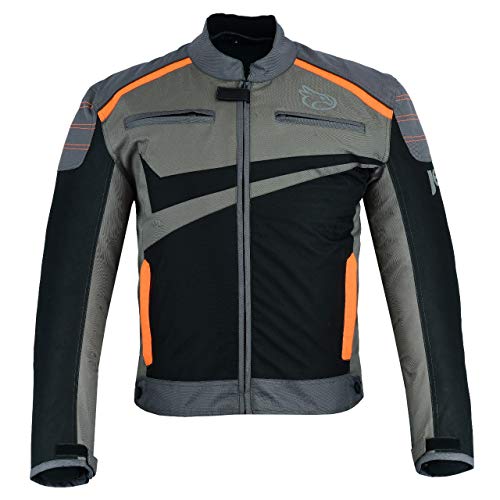 Jet Blouson Veste Moto Cyclomoteur Scooter Homme Homologué Armure Ventilation Textile Poids Léger De Base Essentials (Gris Orange, 2XL)