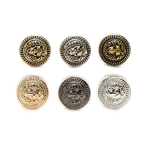 5Pcs Vintage Lion Pattern Shank Metal Button Round For Sewing Clothing Suits Blazer Jacket Uniform Handwork (Antique Silver, 20Mm) #TOP2