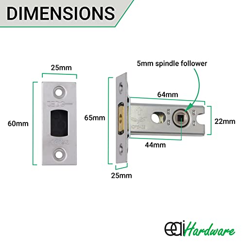 EAI Tubular Deadbolt for Bathroom, Polished Chrome, 64mm Case 44mm Backset - Image 4