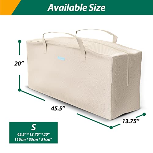 Patio Watcher Cushion Storage Bag Waterproof Heavy Duty Zippered And Water Resistant Furniture Storage Bag With Handles, 45.5" (L) X 13.75"(W) X 20"(H) - Beige #TOP1