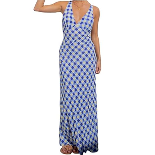 Image of Women Midi Dress Bohemian V Neck Long Dress Sleeveless Floral Print Maxi Dress, Women Y2k Floral Deep V Neck Maxi Dress
